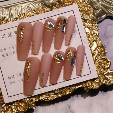 Baddie Simple Coffin Nails with Rhinestones .